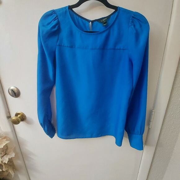 J Crew Factory Blue Long Sleeve Blouse XXS Corporate Siren Dopamine Minimalist - Picture 3 of 8